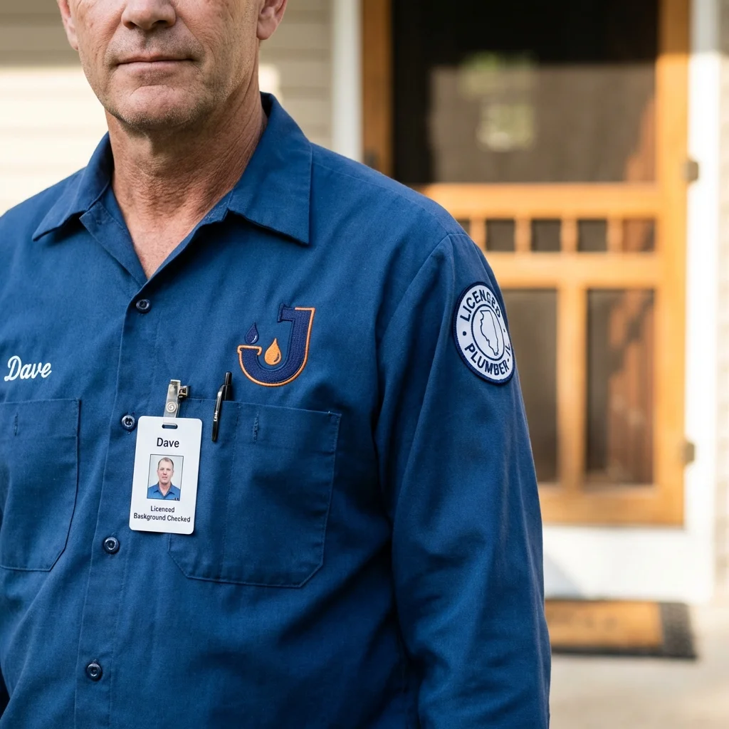 Licensed plumber showing ID badge in Saint Henry, OH