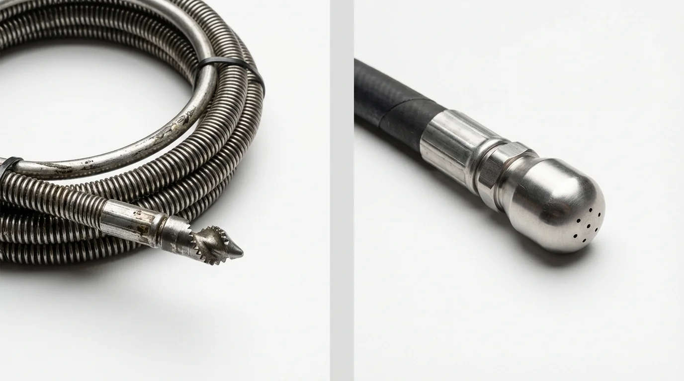 Drain snake cable and hydro jetting nozzle used for drain cleaning in Saint Henry, OH