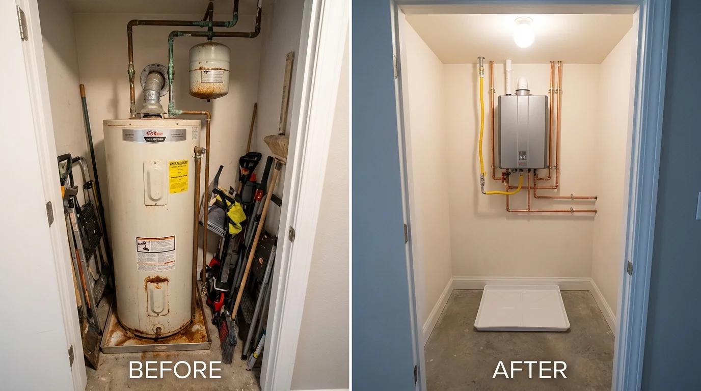 Tank water heater versus wall-mounted tankless unit comparison for Saint Henry, OH homeowners