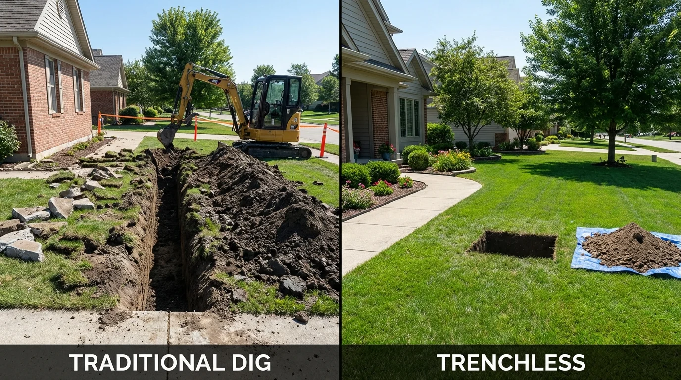 Trenchless sewer repair with minimal yard damage versus traditional excavation in Saint Henry, OH